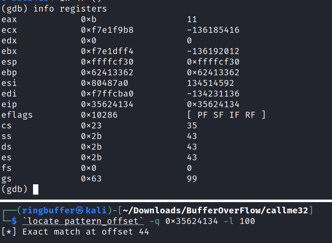 Verifying the offset value for buffer overflow exploit using pattern_offset