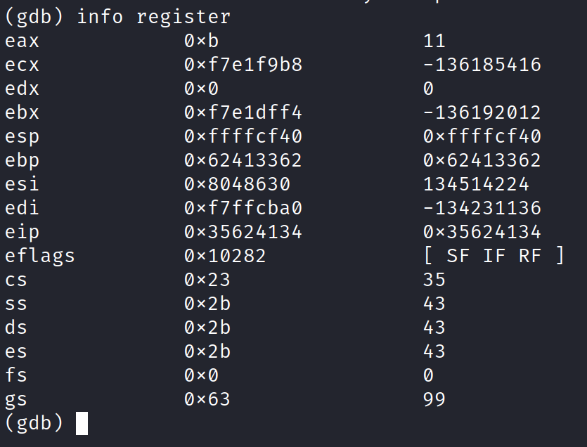 Getting the list of registers and values inside the register in gdb