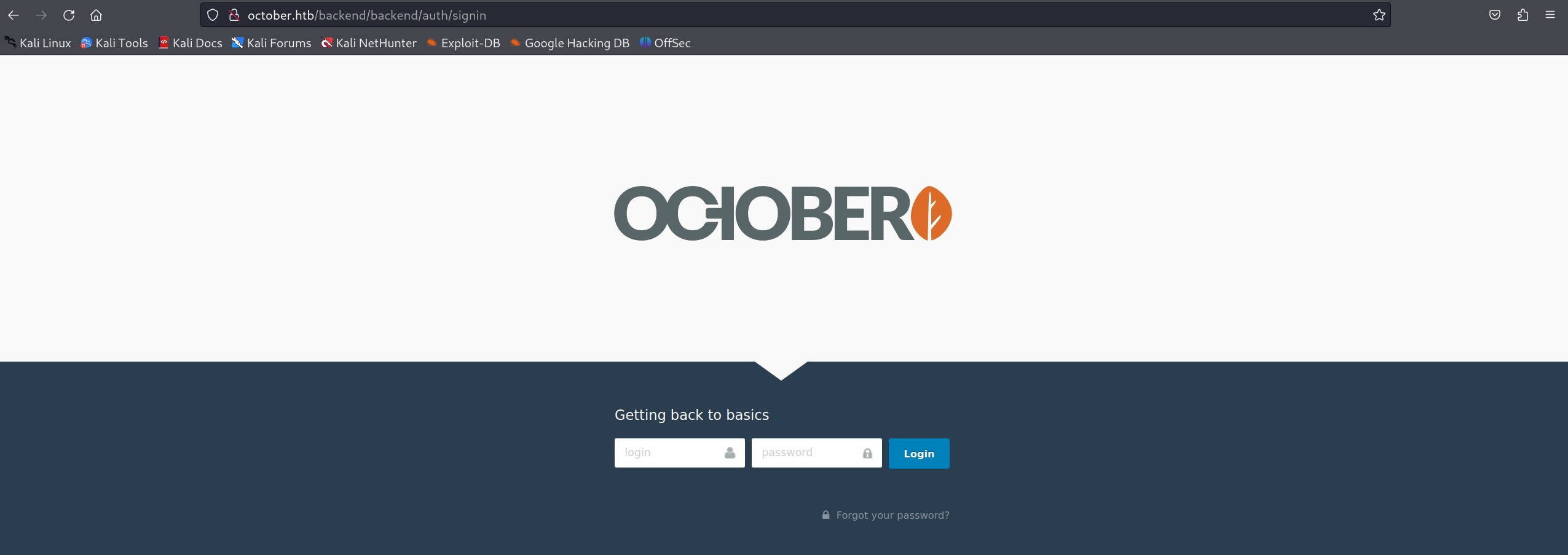 October CMS Backend Login Page and Default Creds